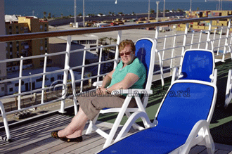 Anne waiting for Oriana to sail